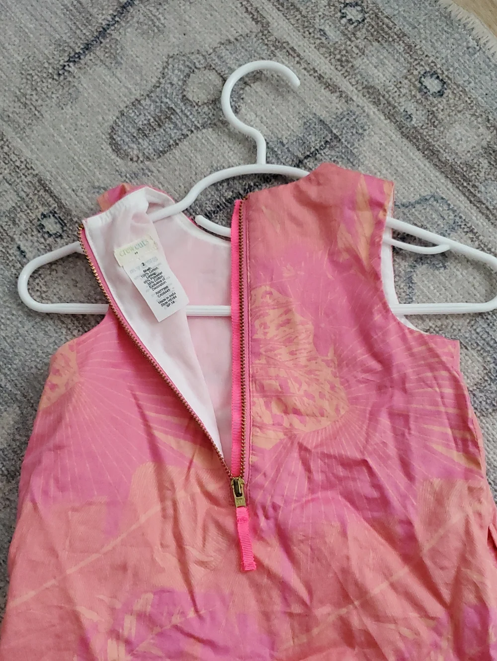 Crewcuts Girls Tropical Pink Orange Embroidered Sleeveless Shift Dress Sz2
